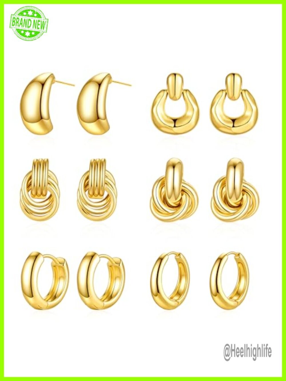 Chunky Gold Knot Dangle Earrings Set Lightweight Hypoallergenic